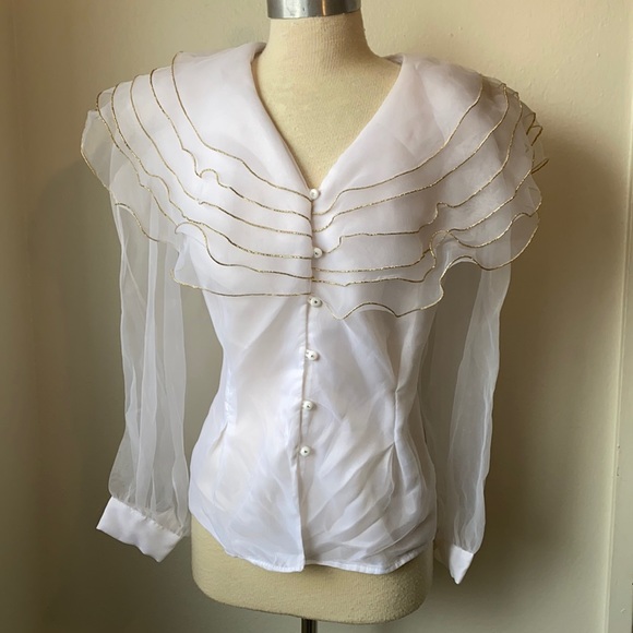 Samuel Scott Vintage Sheer Couture Ruffle Top 16 - Picture 1 of 6